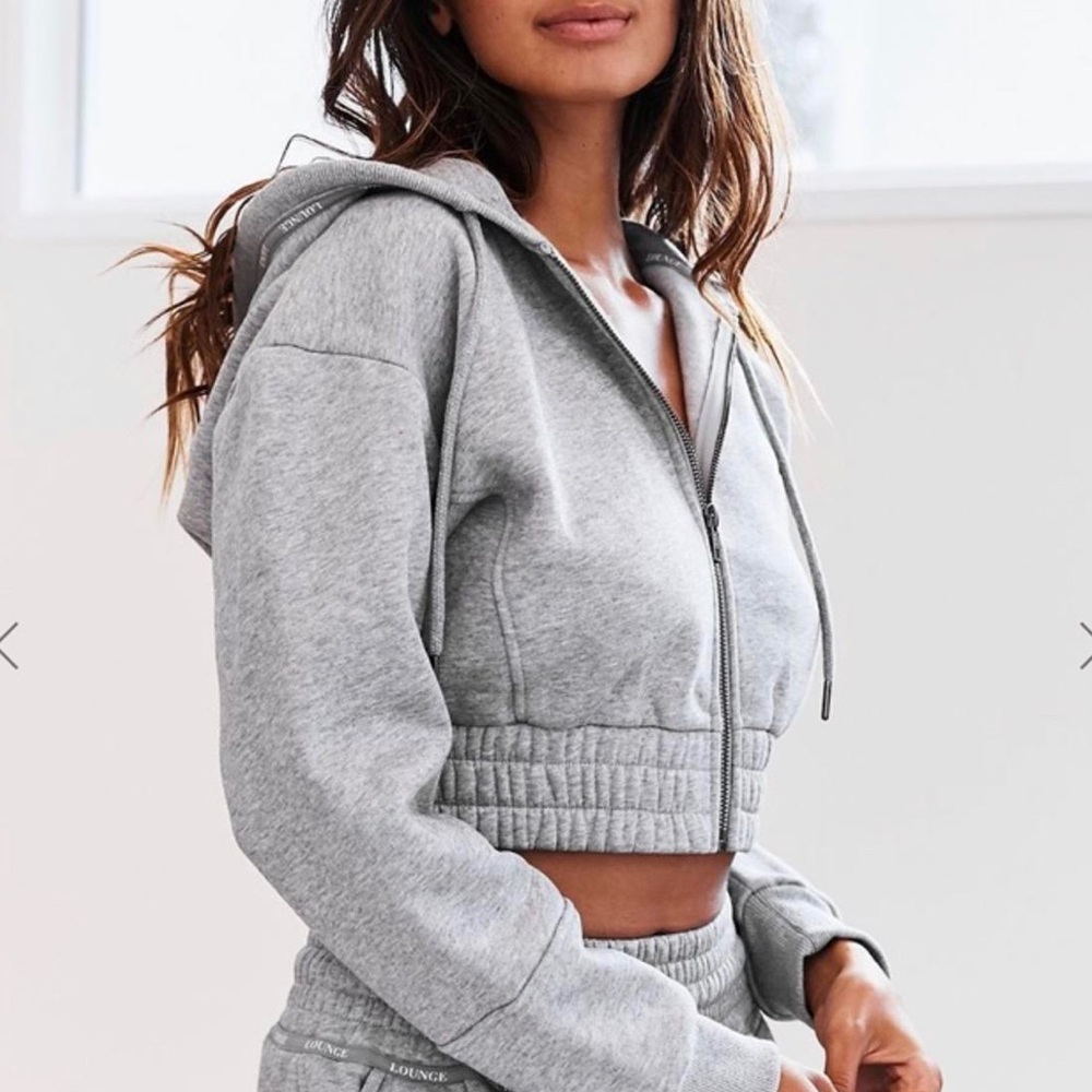 Lounge Apparel Cropped Grey Zip Hoodie